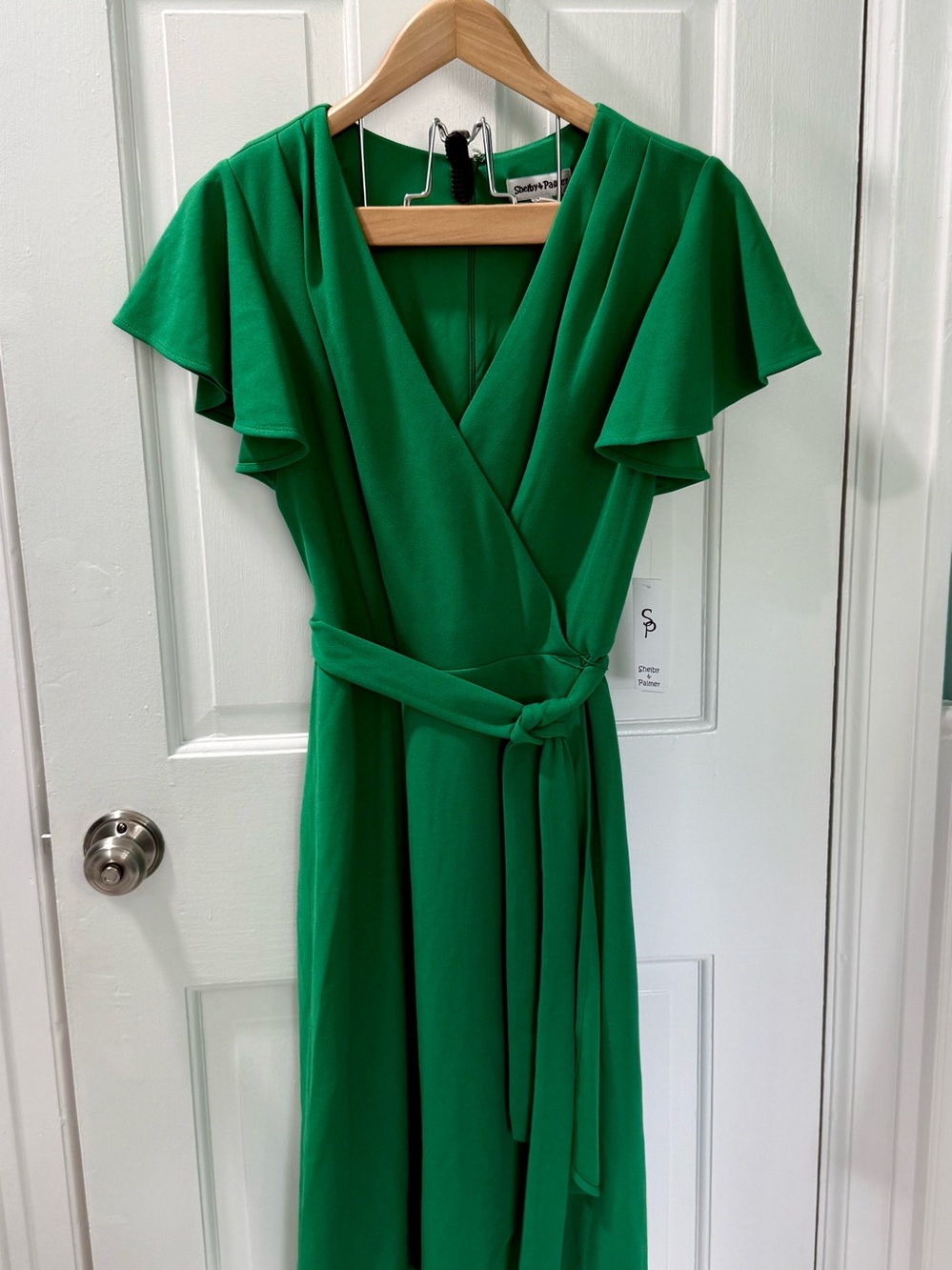Shelby & Palmer Emerald Green Wrap Midi with Flutter Sleeves